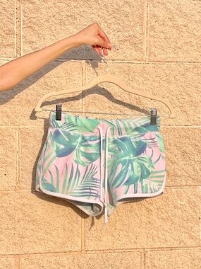 PINK Victoria’s Secret Tropical Palm Varsity Shorts Drawstring Lounge Beach